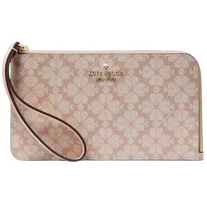 Kate Spade Wristlet Beige Clutch Pebbled Leather with Spade Flower Pattern NWT